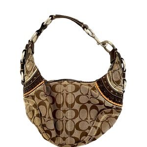 Coach Signature Brown Leather Trim Brown Hobo